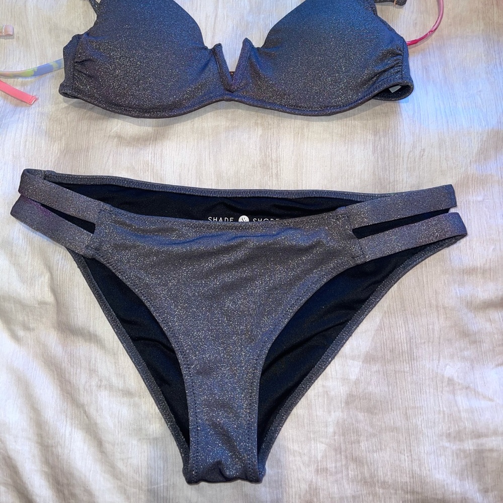 shade and shore grey sparkle bikini set underwire